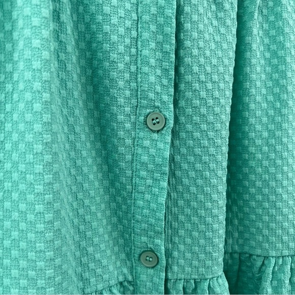Heyson Teal Textured Woven Tiered Ruffle Flare Button Down Dress - Picture 6 of 7